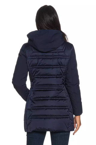 Chic Blue Technical Fabric Jacket With Hood