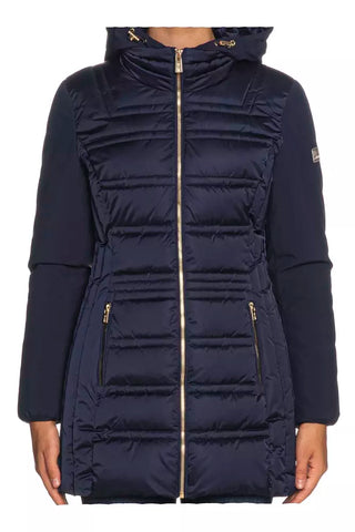 Chic Blue Technical Fabric Jacket With Hood