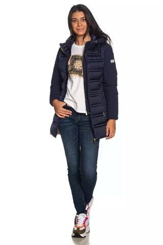 Chic Blue Technical Fabric Jacket With Hood