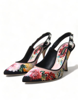 Floral Slingback Heels With Luxe Crystal Details