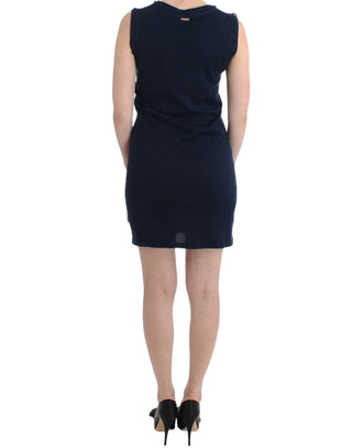 Elegant Knee-length Blue Cotton Dress