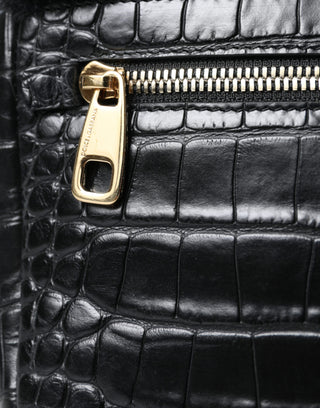 Exquisite Croc-embossed Panther Shoulder Bag