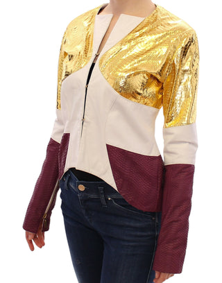 Elegant Metallic Croc Print Leather Jacket