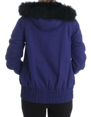 Chic Blue K-way Jacket With Faux Fur Accent