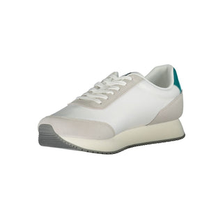 Elegant White Lace-up Sneakers With Contrasting Detail