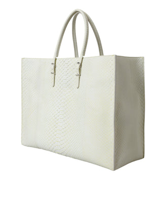 Chic Python Leather Tote In White & Yellow