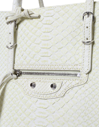 Chic Python Leather Tote In White & Yellow