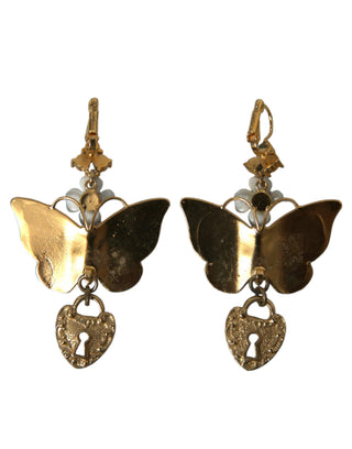 Gold Purple Crystal Butterfly Heart Locket Earrings