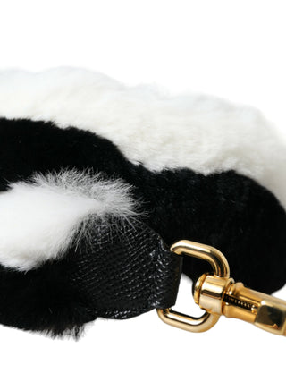 Black White Lapin Fur Accessory Shoulder Strap