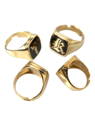 Gold Brass King Enamel Set Of 4 Ring