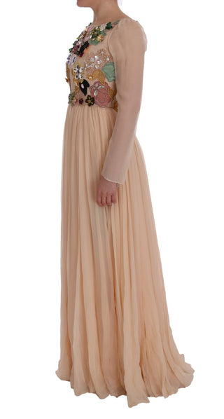 Elegant Floral Embroidered Silk Maxi Dress - Luxury for You