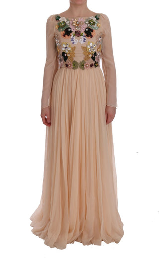 Elegant Floral Embroidered Silk Maxi Dress - Luxury for You