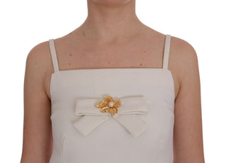 Elegant White Wool Shift Dress With Gold Brooch - Luxury for You