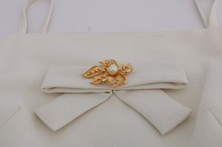 Elegant White Wool Shift Dress With Gold Brooch - Luxury for You