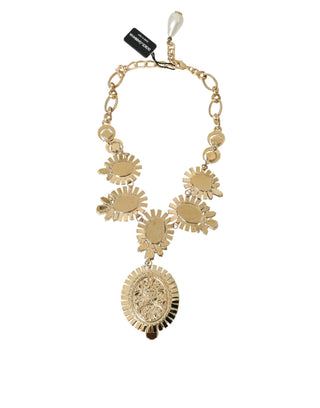 Gold Tonebrass Pietre Ovali Crystal Embellished Necklace