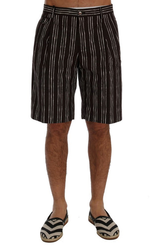 Bordeaux Striped Cotton Knee High Shorts - Luxury for You