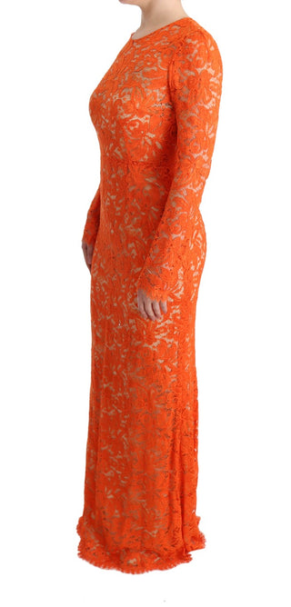 Elegant Long-sleeve Full-length Orange Sheath Dress - Luxury for You