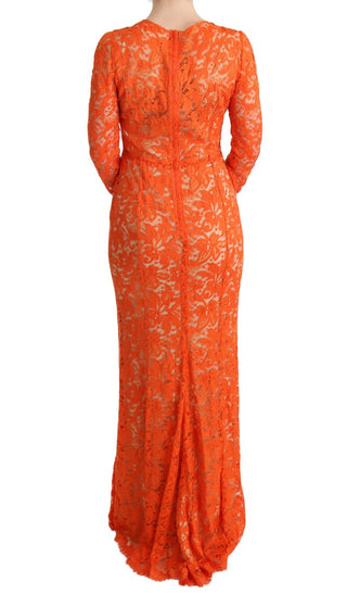 Elegant Long-sleeve Full-length Orange Sheath Dress - Luxury for You