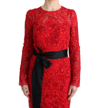 Elegant Red Sheath Dress With Silk Bow Belt - Luxury for You