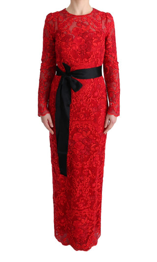 Elegant Red Sheath Dress With Silk Bow Belt - Luxury for You