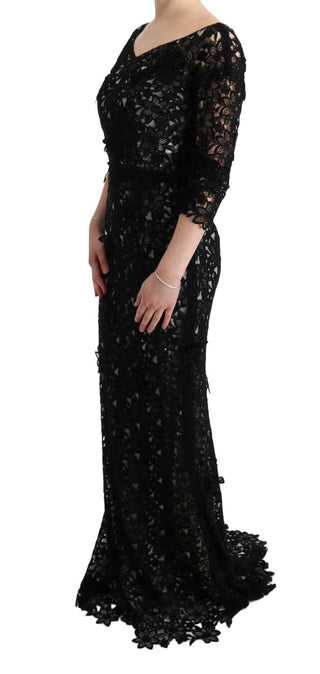 Elegant Black Maxi Shift Dress With Floral Applique - Luxury for You