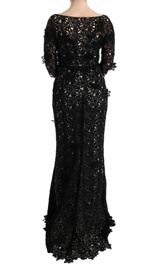 Elegant Black Maxi Shift Dress With Floral Applique - Luxury for You