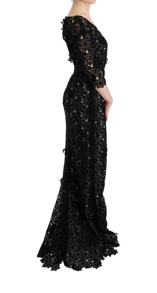 Elegant Black Maxi Shift Dress With Floral Applique - Luxury for You