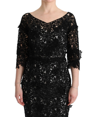 Elegant Black Maxi Shift Dress With Floral Applique - Luxury for You