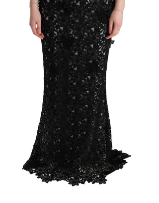 Elegant Black Maxi Shift Dress With Floral Applique - Luxury for You