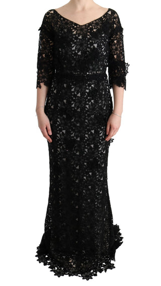 Elegant Black Maxi Shift Dress With Floral Applique - Luxury for You