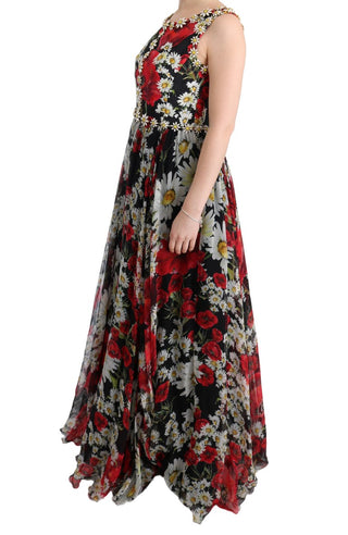 Floral Maxi Gown With Sunflower Print And Crystals - Luxury for You