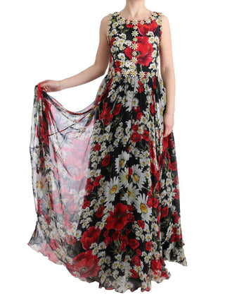 Floral Maxi Gown With Sunflower Print And Crystals - Luxury for You