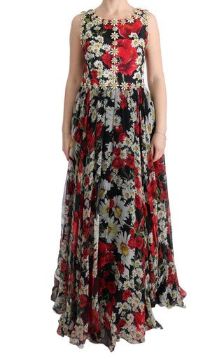 Floral Maxi Gown With Sunflower Print And Crystals - Luxury for You