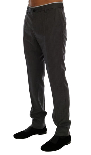 Elegant Gray Striped Wool Formal Trousers - Luxury for You