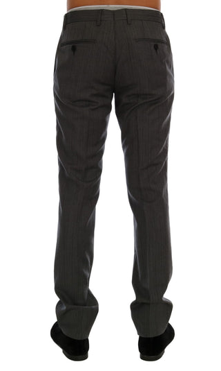 Elegant Gray Striped Wool Formal Trousers - Luxury for You