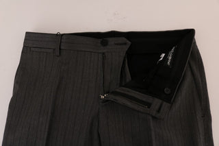 Elegant Gray Striped Wool Formal Trousers - Luxury for You