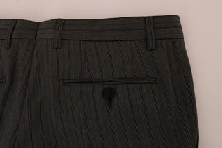 Elegant Gray Striped Wool Formal Trousers - Luxury for You