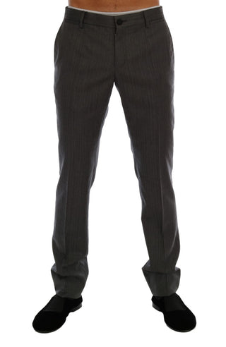 Elegant Gray Striped Wool Formal Trousers - Luxury for You