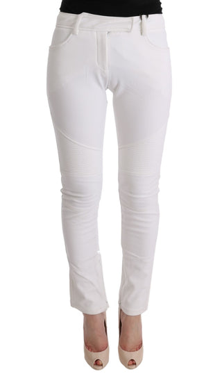 Chic White Slim Fit Cotton Trousers - Luxury for You