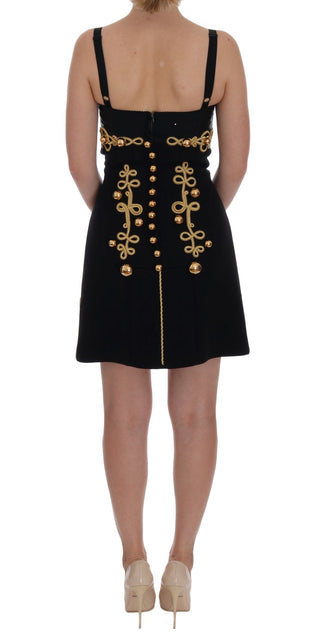 Elegant Black A-line Sleeveless Dress With Gold Details - Luxury for You