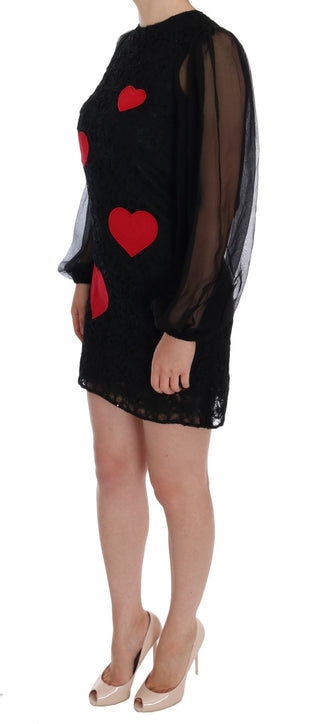 Elegant Black Lace Heart Applique Shift Dress - Luxury for You