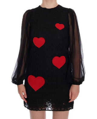 Elegant Black Lace Heart Applique Shift Dress - Luxury for You