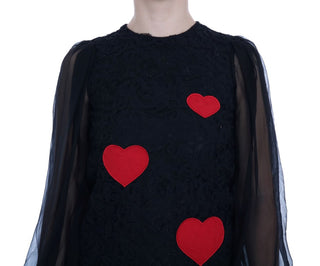 Elegant Black Lace Heart Applique Shift Dress - Luxury for You