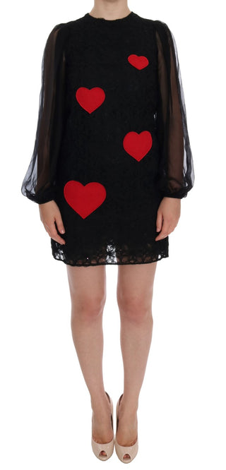 Elegant Black Lace Heart Applique Shift Dress - Luxury for You