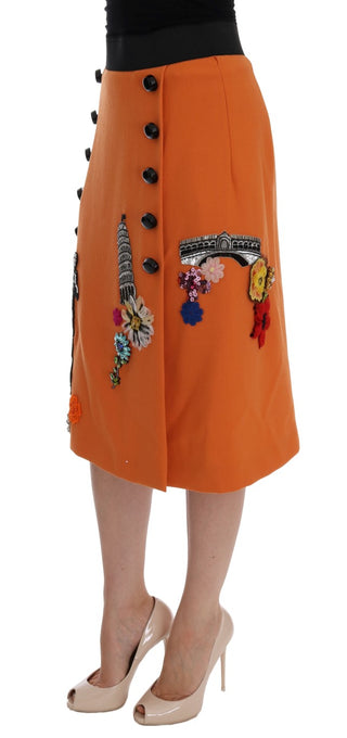 Embellished Wool Skirt In Vivid Orange - Luxury for You