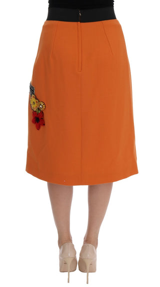 Embellished Wool Skirt In Vivid Orange - Luxury for You