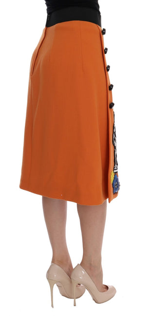 Embellished Wool Skirt In Vivid Orange - Luxury for You