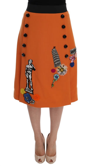 Embellished Wool Skirt In Vivid Orange - Luxury for You