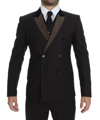 Elegant Brown Striped Three-piece Tuxedo - Luxury for You