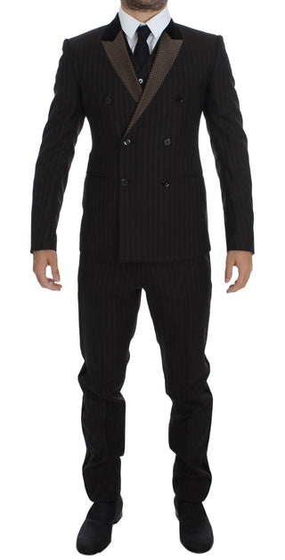 Elegant Brown Striped Three-piece Tuxedo - Luxury for You